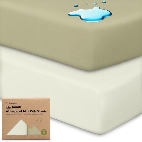 2-Pack Waterproof Pack and Play Sheets, Mini Crib Sheets Fitted for Boy, Girl - 38 x 26 Viscose from Bamboo Pack N Play Mattress Sheets for Graco, Toddler Playard Baby Crib Sheets Neutral (Oregano)