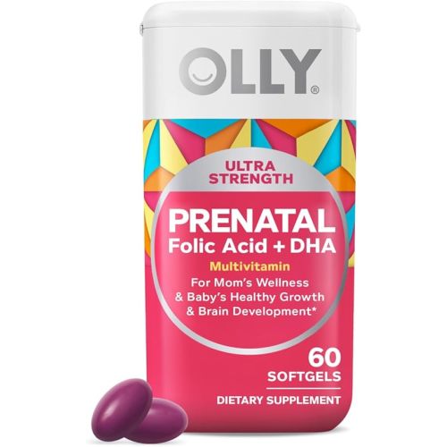 OLLY Ultra Strength Prenatal Multivitamin Softgels, Supports Mom's Wellness & Baby's Healthy Growth and Brain Development,* Folic Acid, DHA, Iron, Vitamins B, C, D & E, 30 Day Supply - 60 Count