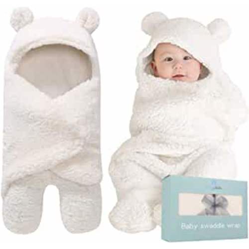 BlueMello Baby Swaddle Blanket | Ultra-Soft Plush Essential for Infants 0-6 Months | Receiving Swaddling Wrap White | Ideal Newborn Registry and Toddler Boy Accessories | Perfect Baby Girl Shower Gift
