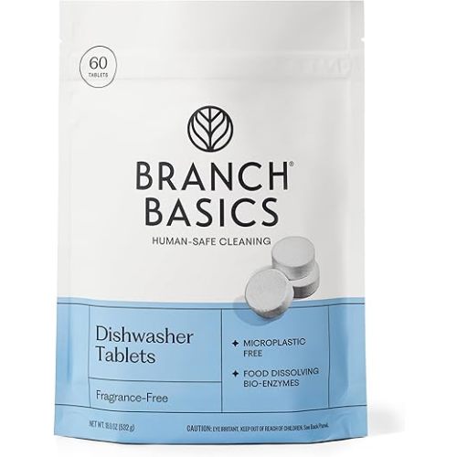 Branch Basics Dishwasher Tablets – 60 Ct | Plastic-Free, Fragrance-Free, Human-Safe | Delivers a Powerful Clean Without Harsh Chemicals