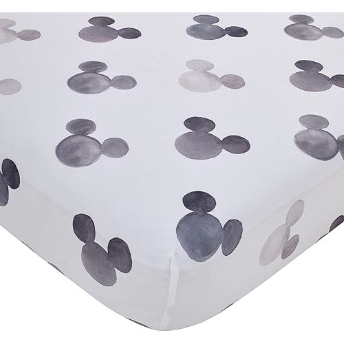 Disney Mickey Mouse - Black, White and Gray Watercolor Mickey Ears Nursery Polyester Fitted Crib Sheet