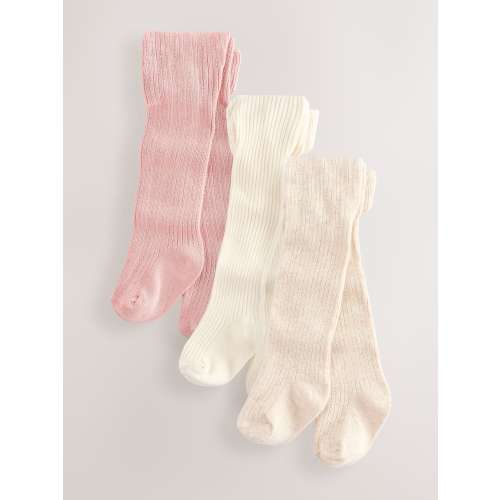 Pink Neutral Textured Baby Tights 3 Pack (0mths-2yrs)