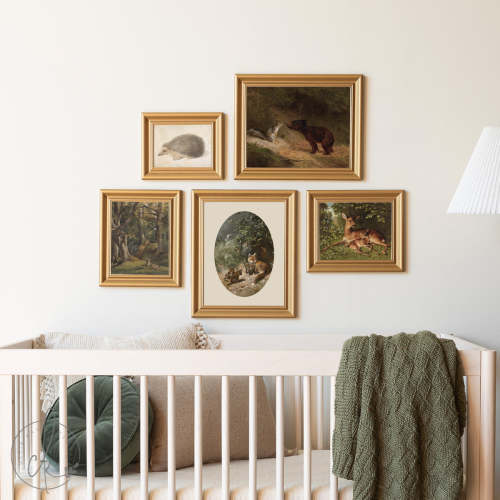 Woodland Animal Nursery Art | Gold Framed Nature Gallery Wall | G21