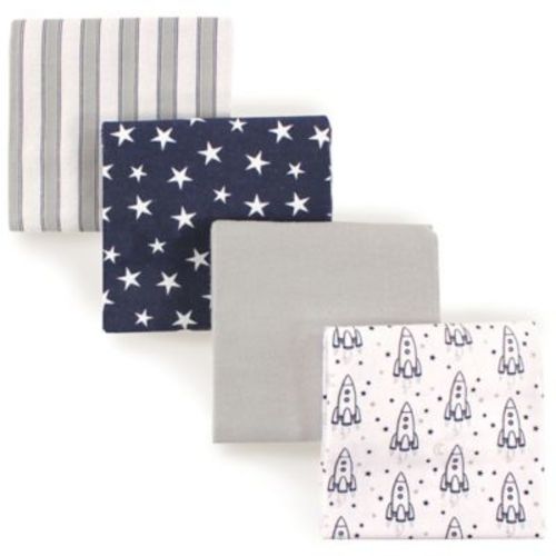 Luvable Friends® 4-Pack Flannel Rocket Receiving Blankets in Blue - DARK BLUE - 4 PACK