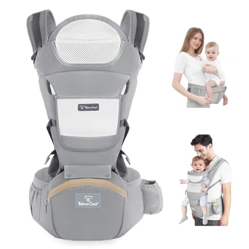 Baby Carrier Newborn to Toddler, Ergonomic M Position 6 in1 Baby Carrier with Hip Seat, Adjustable Detachable Baby Hip Carrier, All Seasons, for Babies 7–45 lbs