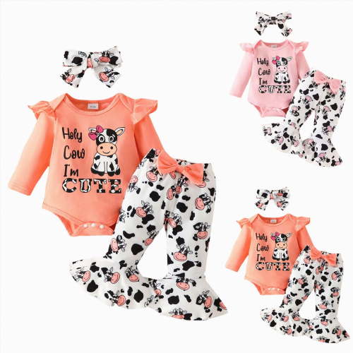 eczipvz Baby Girl Clothes 3-6 Months Girl Clothes Romper Pants Set Floral Fall Outfits Cute Baby Clothes Girl(Orange,6-9 Months)