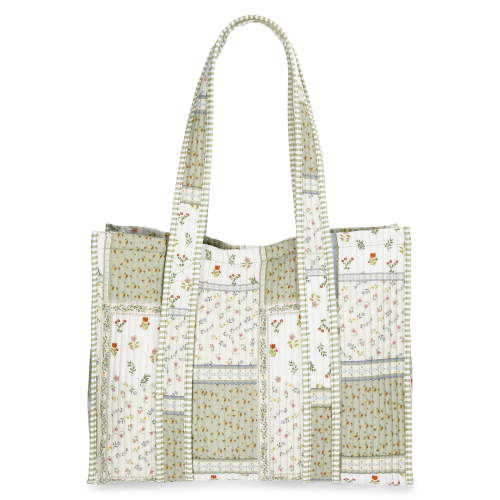 No Boundaries Quilted Tote Bag, Women's, Green Patchwork/Stripe