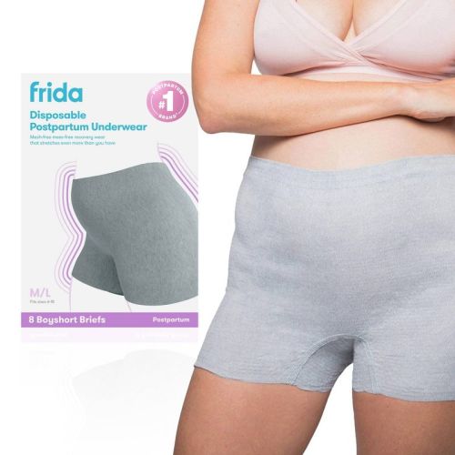 Frida Mom Disposable Postpartum Underwear Boy Shorts Briefs - Regular 8ct: Latex-Free, One Size Fits Most, Incontinence Underwear, Non-Toxic