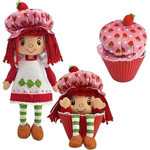 Strawberry Shortcake: Pop 'n' Flip - Strawberry Shortcake - 9" Plush Doll - 2-in-1: Muffin Opens Into Soft Companion, Play & Cuddle, Kid-Baby-Toddler