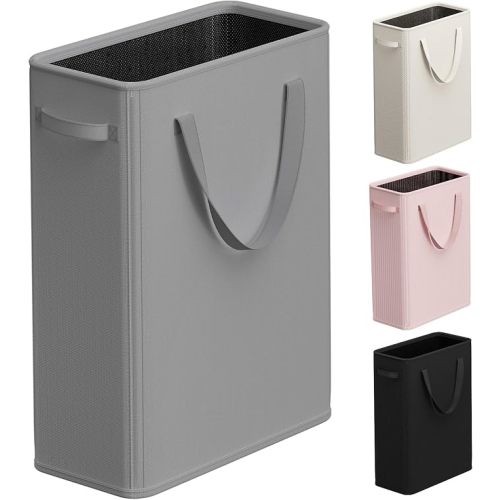 Optish 50L Pink Slim Laundry Hamper, Narrow Laundry Basket with Handles, Baby Girl Hamper for Nursery, Dorm, Bedroom, Living Room, Collapsible Laundry Basket
