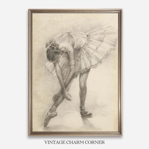 Antique Ballerina Wall Art Digital Download Ballet Dancer Sketch Vintage Art Printable French Ballet Decor Gallery Wall Cottagecore Style