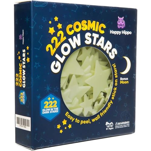 Happy Hippo 222 Glow in The Dark Stars for Ceiling with Bonus Moon