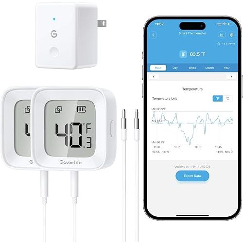 GoveeLife WiFi Refrigerator Thermometer with Alarm, Wireless Digital Freezer Temperature Gauge with App Control, LCD Display, 2 Years Free Data Export, for Home Kitchen Fridge Pool Hot Tub 2 Pack