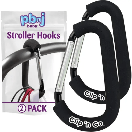 Stroller Hooks for Hanging Diaper Bags - Mommy Stroller Clip and Stroller Accessories Organizer Hook - Large Carabiner Clips for Mom Purse Shopping Grocery Bag and Accessory - (2 Pack) (Carabiner)
