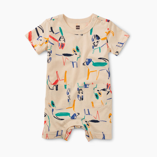 Tea Collection Double Pocket Baby Romper - Painted Perritos, 3_6M