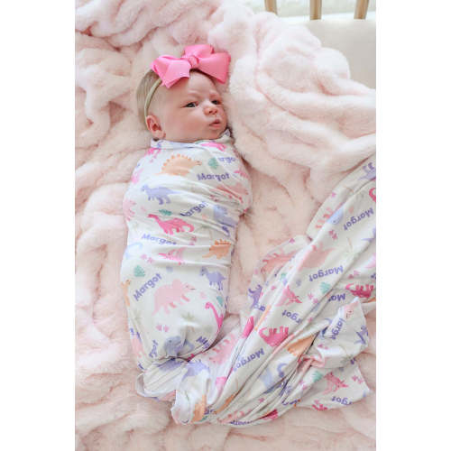 Personalized Swaddle Blanket in Little Fossil Pink | Caden Lane