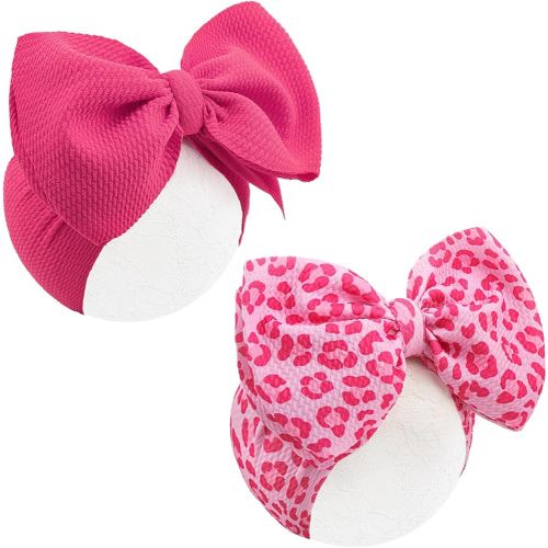 2PCS 7’’ Super Soft Knot Headbands with Hair Bows Pink Leopard Infant Toddlers Kids Hair Accessories Headband for Newborn Baby Girls