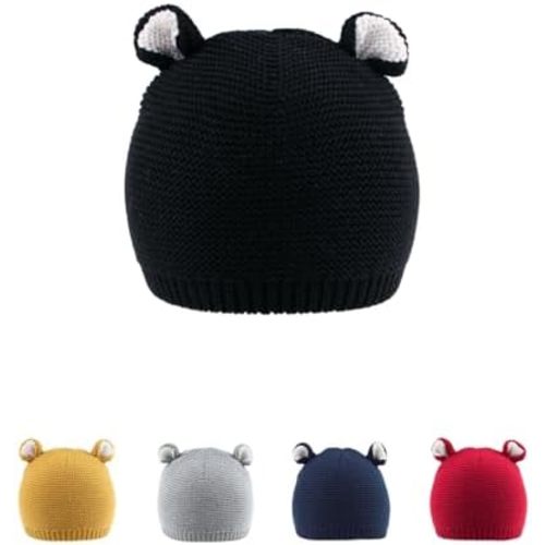 LLmoway Baby Knit Hat Cotton Bear Beanie Soft Cute Infant Fall Winter Hats for Boys Girls Age 0-18M