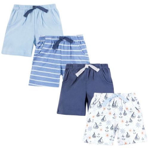 Hudson Baby Infant Boys Shorts Bottoms 4-Pack, Sunshine And Sailboats