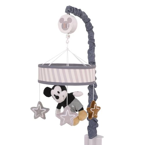 NoJo Disney Mickey Mouse Love Mickey Gray, Black, and Tan Plush Mickey Mouse and Stars Musical Mobile
