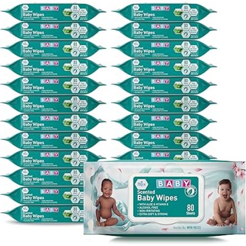 MED PRIDE Scented Baby Wipes Packs in Bulk, 24 Packs X 80 = 1920 Count, Alcohol-Free, Paraben-Free, with Aloe Vera & Vitamin E