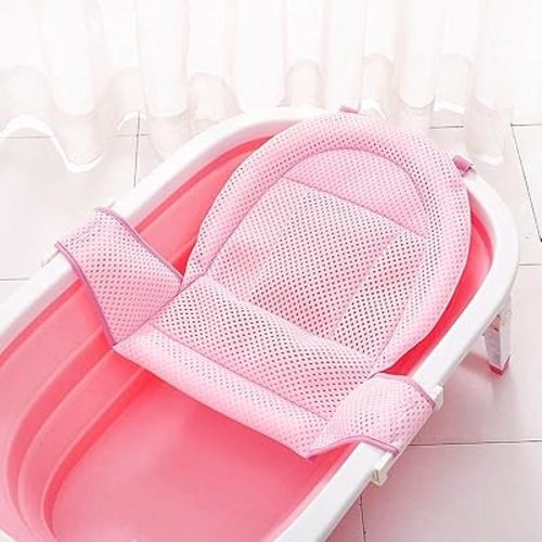 Adjustable Baby Bath Support Mesh Sling Non-Slip Infant Bathtub Shower Net Breathable Newborn Bath Cushion Pad Quick Drying Bathing Sling for Toddler Aged 0-3 (No Bathtub)