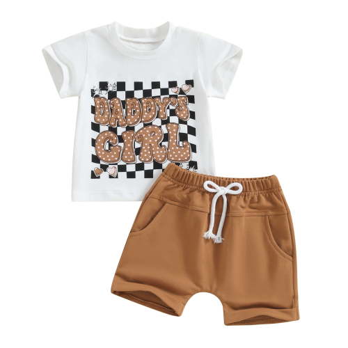 Toddler Baby Girls Summer Outfit 6M 12M 18M 24M 2T Daddys Girl Short Sleeve T-Shirt Elastic Shorts Clothes Set