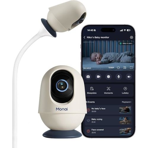 Monai Pro 4K Smart WiFi Baby Monitor with Camera and Audio, Mount, AI App