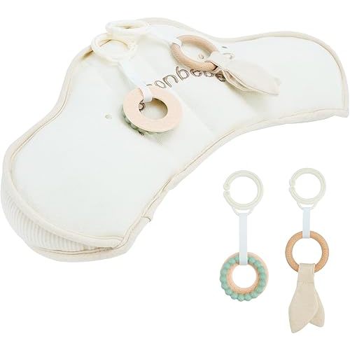 Organic Baby Tummy Time Cushion with 2 Detachable Toys for Newborn Babies,Soft Cotton Tummy Time Pillow Promotes Development, Ergonomic Design,Ideal Baby Gift