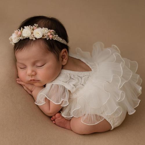 White Lace Newborn Romper – Baby Girl Outfit for Baptism, Coming Home & First Photoshoot.