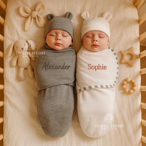 Personalized Baby Swaddle: Custom Embroidered Name, Soft Cotton Newborn Wrap