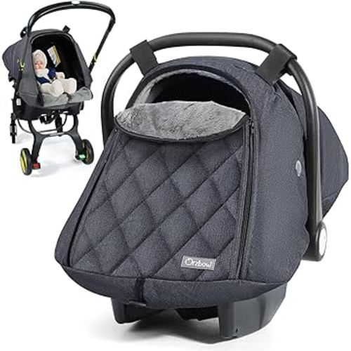 Orzbow Winter Carseat Cover for Baby, Infant Car Seat Cover Compatible with Doona Car Seats, Zipper Access, Breathable, Rain, Snow and Wind Proof, Winter Baby Essentials Carrier Canopy, Dark Grey