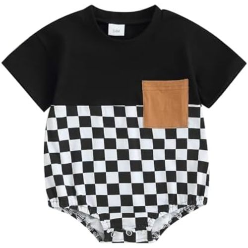 Newborn Infant Baby Boys Girls Clothes Bubble Romper Pocket Short Sleeve Oversize Bodysuit