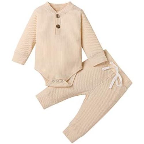 Newborn Baby Boy Girl Clothes Ribbed Knitted Cotton Long Sleeve Romper Long Pants Solid Color Fall Winter Outfits