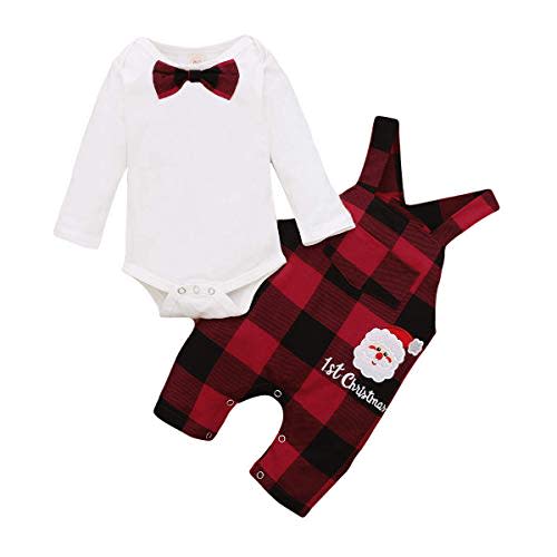 Xuuly My First Christmas Baby Boy Girl Clothes 2PCs Outfit Set Santa Claus Christmas Overalls Clothing Set