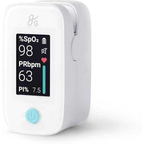Greater Goods Finger Pulse Oximeter, Blood Oxygen Meter, Measures SpO2, Heart Rate, and PI, HSA FSA Eligible, Includes Batteries & Lanyard