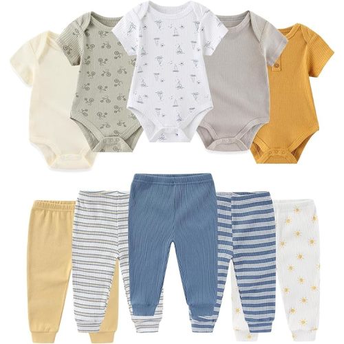 Baby Bodysuit and Pant Set Summer Ribbed Mix Match Infant Boy Girl Clothes Outfits