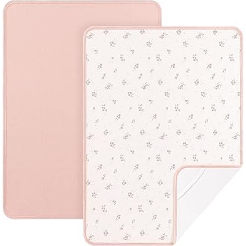 Susurration Baby Changing Pad Travel Changing Pad 2 Pack, 35 * 29.5 inch Portable Diaper Changing Pad Travel, Waterproof Changing Mat Diaper Bag Essentials - Pink&Flower