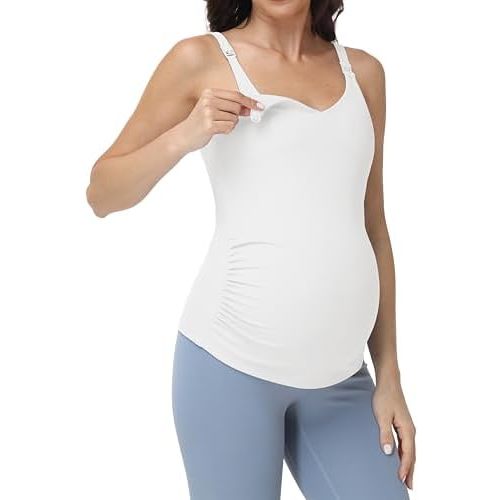 Foucome Maternity Nursing Tank Tops for Breastfeeding Comfort Stretch Pregnancy Camisoles Cami Tanks with Built in Bra