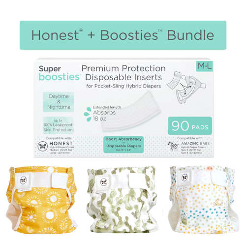 Honest® + Boosties - Hybrid Bundle - 3 Covers & 90pk of Boosties Disposable Inserts, LARGE, 22-40 lbs