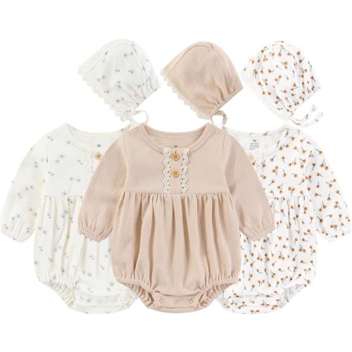 Baby Girl Outfit Cotton Bubble Romper Floral Dress Infant Girls Clothes 3-pack