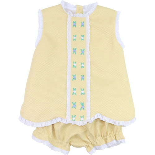 Yellow Embroidered Flower Diaper Set