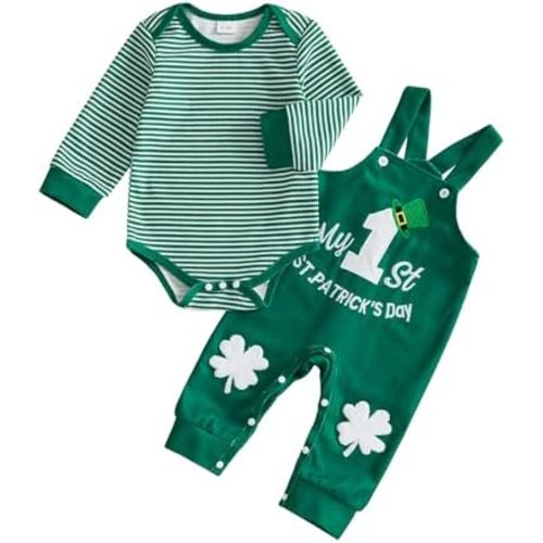 My First St Patricks Day Baby Boy Outfit Set Romper Overalls 2Pcs Spring Holiday Wear 0-18M