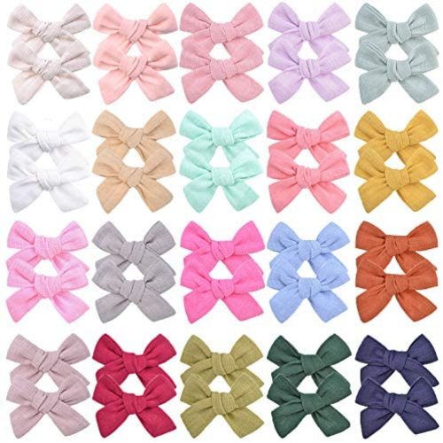 40 PCS 3 Inch Baby Girl Bows Fully Lined Non Slip for Infant Fine Baby Hair Bows Barrettes Accessory for Toddlers Kids in Pairs