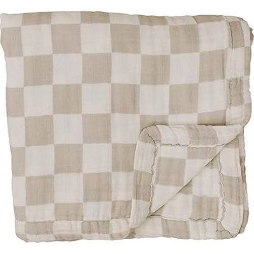 Mebie Baby Muslin Quilt, Taupe Checkered, 100% Baby Blankets for Girls and Boys, Muslin Baby Blanket for Newborns, Babies, Toddler, 47"x47"