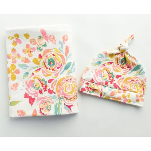 Swaddle Blanket And Newborn Hat Bright Spring Floral by ModFox