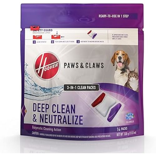 Hoover Paws & Claws Clean Packs, Sea Breeze Scent, Pre-Measured Concentrated Pack Solution, Tackles Tough Pet Messes & Stains, Pair Full Size Carpet Cleaning Machines