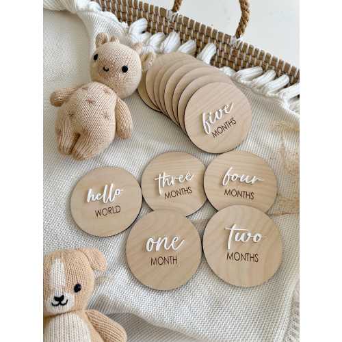 Monthly  Milestone Marker |  Milestone Card| 1-12 months wooden Milestone Discs |  Flower Milestone Disc Marker