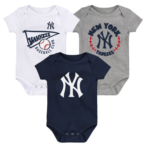 Newborn & Infant New York Yankees Navy/White/Heather Gray New York Yankees Biggest Little Fan 3-Pack Bodysuit Set