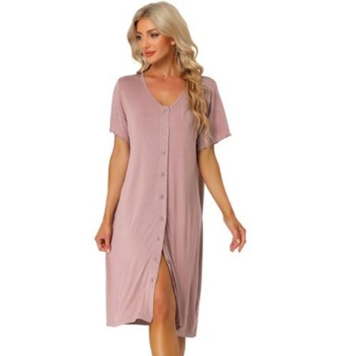 cheibear Women's Nightgown Button Down Short Sleeve Soft Modal Loose Pajama Sleepshirt Large Light Purple